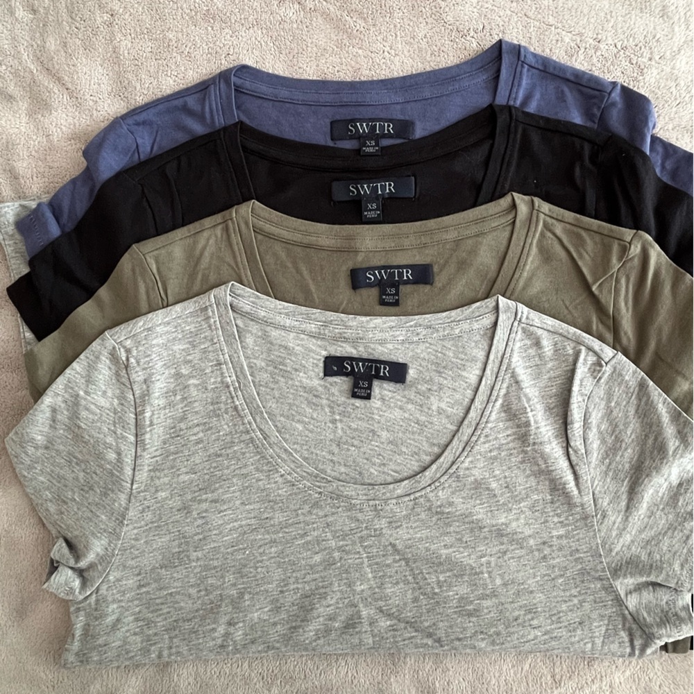 SWTR T-Shirt Bundle of 4 NWOT Women’s size XS Blue, Black, Gray, Khaki Soft
